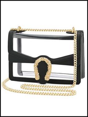 Clear Crossbody Bag for Women Stadium Approved PVC Vegan Leather Chain Strap